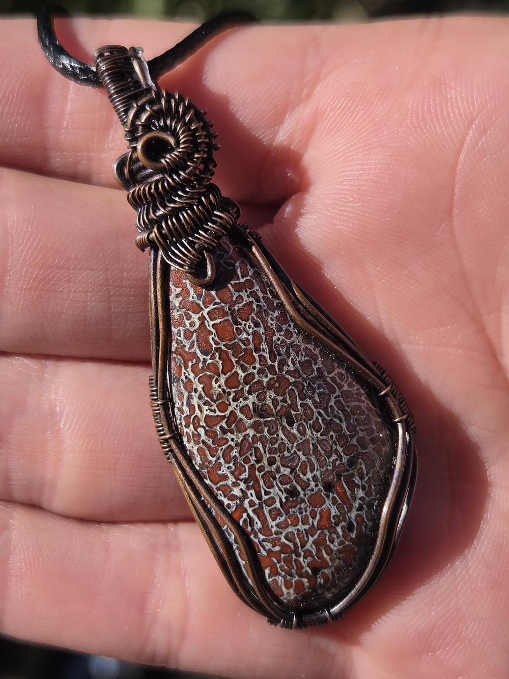 Artisan Dinosaur Bone Wire-Wrap Pendant Necklace